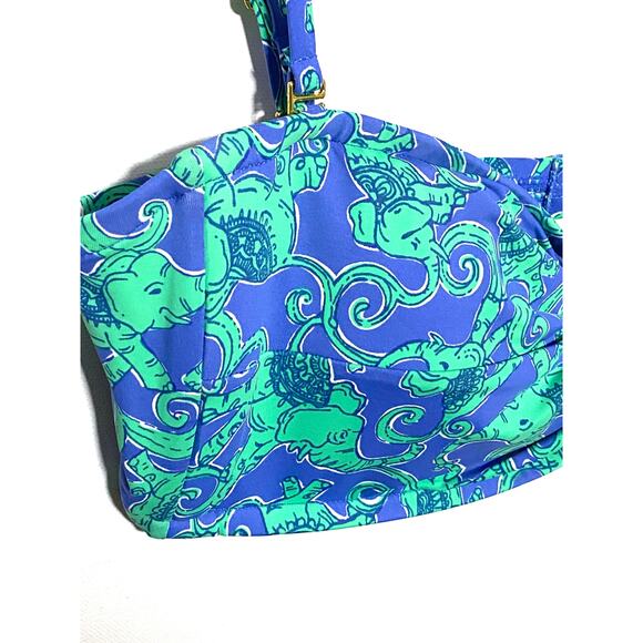 Lilly Pulitzer Loopy Elephant Print Twist Swim Bikini Top Keene Bandeau Womens L - Picture 2 of 6
